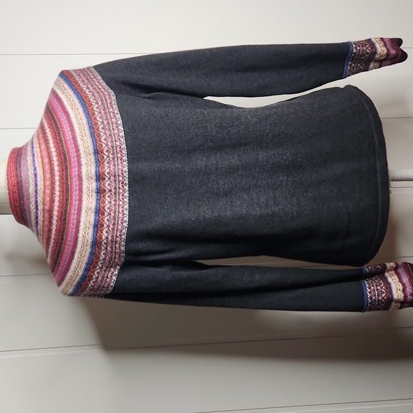 Vintage gray knit fair Isle preppy Quality boho full-zip ski cardigan sweater - Picture 6 of 11